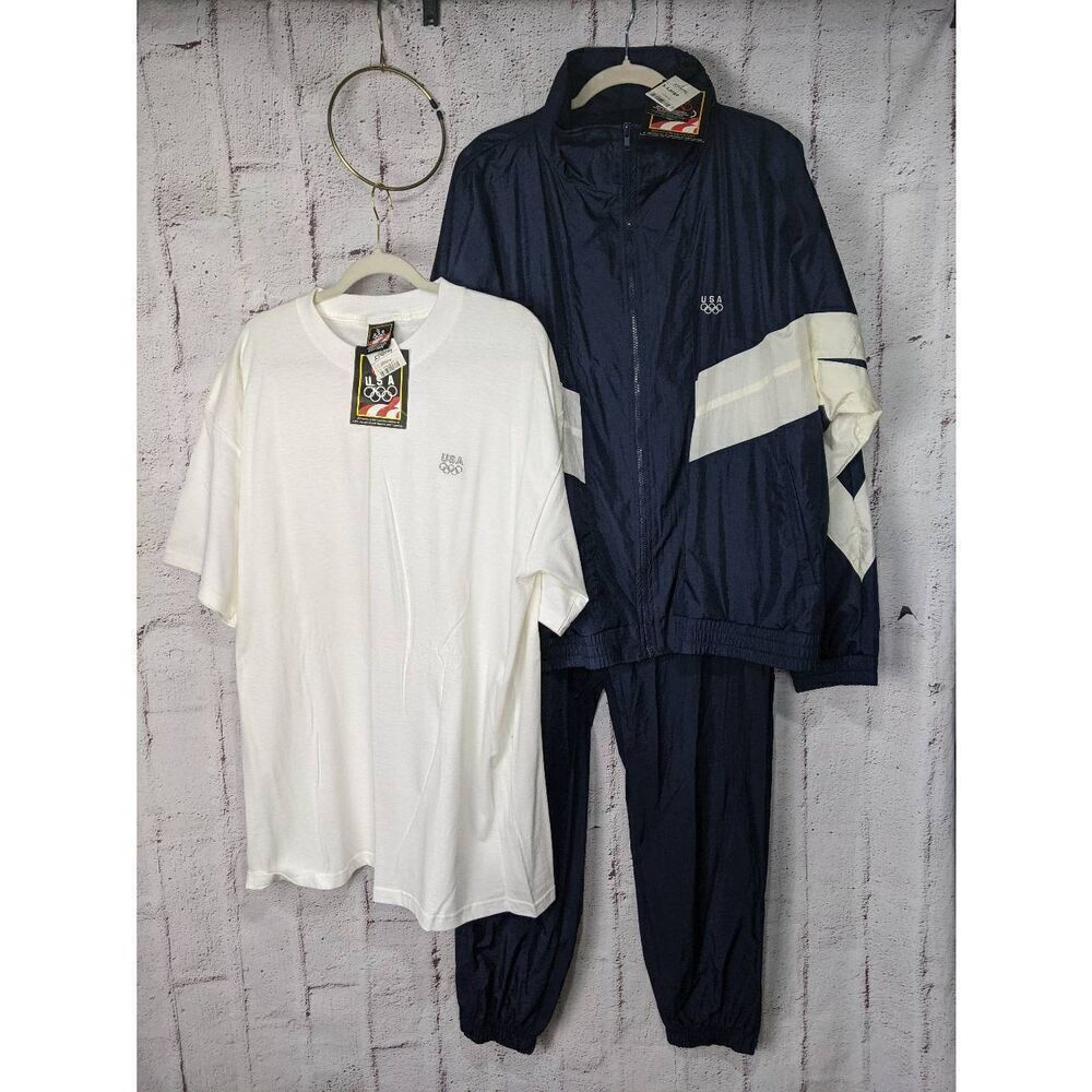 Vintage JCPenny USA Olympics Track Suit w Tshirt size XL Pants Windbreaker Jacke